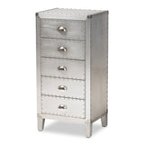 Baxton Studio Carel French Industrial Silver Metal 5-Drawer Accent Storage Cabinet