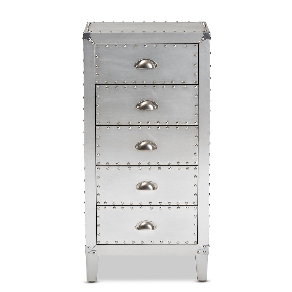 Baxton Studio Carel French Industrial Silver Metal 5-Drawer Accent Storage Cabinet