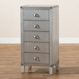 Baxton Studio Carel French Industrial Silver Metal 5-Drawer Accent Storage Cabinet