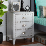 Baxton Studio Claude French Industrial Silver Metal 3-Drawer Nightstand