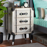 Baxton Studio Dilan Vintage Industrial Antique Silver Finished Metal Trunk Inspired 3-Drawer Nightstand