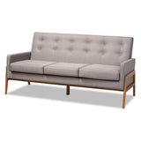 Perris Mid-Century Modern Light Grey Fabric Upholstered Walnut Finished Wood Sofa