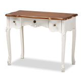 Sophie Classic Traditional French Country White and Brown Finished 3-Drawer Wood Console Table