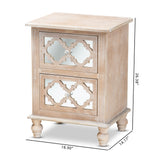 Baxton Studio Celia Transitional Rustic French Country White-Washed Wood and Mirror 2-Drawer Quatrefoil Nightstand