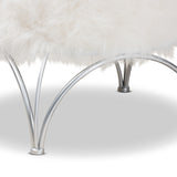 Baxton Studio Celia Modern and Contemporary White Faux Fur Upholstered Silver Metal Ottoman