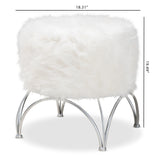 Baxton Studio Celia Modern and Contemporary White Faux Fur Upholstered Silver Metal Ottoman