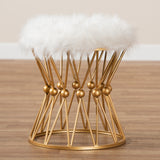 Baxton Studio Leonie Glam and Luxe White Faux Fur Upholstered Gold Finished Metal Ottoman