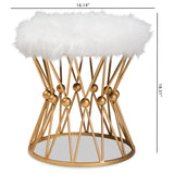 Baxton Studio Leonie Glam and Luxe White Faux Fur Upholstered Gold Finished Metal Ottoman