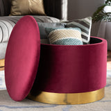 Baxton Studio Marisa Glam and Luxe Red Velvet Fabric Upholstered Gold Finished Storage Ottoman