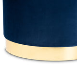 Baxton Studio Marisa Glam and Luxe Navy Blue Velvet Fabric Upholstered Gold Finished Storage Ottoman