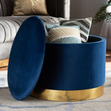 Baxton Studio Marisa Glam and Luxe Navy Blue Velvet Fabric Upholstered Gold Finished Storage Ottoman