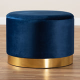 Baxton Studio Marisa Glam and Luxe Navy Blue Velvet Fabric Upholstered Gold Finished Storage Ottoman