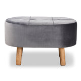 Baxton Studio Simone Mid-Century Modern Grey Velvet Fabric Upholstered Wood Ottoman