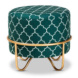 Baxton Studio Candice Glam and Luxe Teal Green Quatrefoil Velvet Fabric Upholstered Gold Finished Metal Ottoman