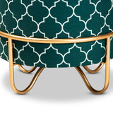 Baxton Studio Candice Glam and Luxe Teal Green Quatrefoil Velvet Fabric Upholstered Gold Finished Metal Ottoman