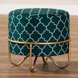 Baxton Studio Candice Glam and Luxe Teal Green Quatrefoil Velvet Fabric Upholstered Gold Finished Metal Ottoman