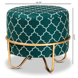 Baxton Studio Candice Glam and Luxe Teal Green Quatrefoil Velvet Fabric Upholstered Gold Finished Metal Ottoman