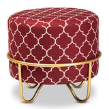 Baxton Studio Candice Glam and Luxe Red Quatrefoil Velvet Fabric Upholstered Gold Finished Metal Ottoman