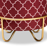 Baxton Studio Candice Glam and Luxe Red Quatrefoil Velvet Fabric Upholstered Gold Finished Metal Ottoman