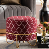 Baxton Studio Candice Glam and Luxe Red Quatrefoil Velvet Fabric Upholstered Gold Finished Metal Ottoman