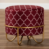 Baxton Studio Candice Glam and Luxe Red Quatrefoil Velvet Fabric Upholstered Gold Finished Metal Ottoman