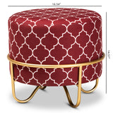 Baxton Studio Candice Glam and Luxe Red Quatrefoil Velvet Fabric Upholstered Gold Finished Metal Ottoman