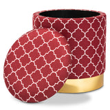 Baxton Studio Serra Glam and Luxe Red Quatrefoil Velvet Fabric Upholstered Gold Finished Metal Storage Ottoman