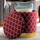 Baxton Studio Serra Glam and Luxe Red Quatrefoil Velvet Fabric Upholstered Gold Finished Metal Storage Ottoman