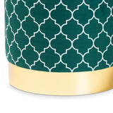 Baxton Studio Serra Glam and Luxe Teal Green Quatrefoil Velvet Fabric Upholstered Gold Finished Metal Storage Ottoman