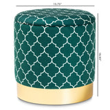 Baxton Studio Serra Glam and Luxe Teal Green Quatrefoil Velvet Fabric Upholstered Gold Finished Metal Storage Ottoman