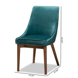 Baxton Studio Gilmore Modern and Contemporary Teal Velvet Fabric Upholstered and Walnut Brown Finished Wood 2-Piece Dining Chair Set Set