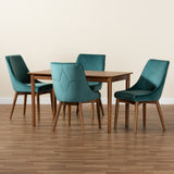 Baxton Studio Gilmore Modern and Contemporary Teal Velvet Fabric Upholstered and Walnut Brown Finished Wood 5-Piece Dining Set