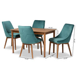 Baxton Studio Gilmore Modern and Contemporary Teal Velvet Fabric Upholstered and Walnut Brown Finished Wood 5-Piece Dining Set