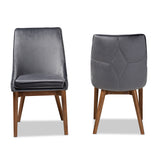 Baxton Studio Gilmore Modern and Contemporary Grey Velvet Fabric Upholstered and Walnut Brown Finished Wood 2-Piece Dining Chair Set Set