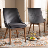 Baxton Studio Gilmore Modern and Contemporary Grey Velvet Fabric Upholstered and Walnut Brown Finished Wood 2-Piece Dining Chair Set Set