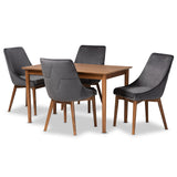 Gilmore Modern and Contemporary Velvet Fabric Upholstered and Walnut Brown Finished Wood 5-Piece Dining Set