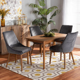 Baxton Studio Gilmore Modern and Contemporary Grey Velvet Fabric Upholstered and Walnut Brown Finished Wood 5-Piece Dining Set