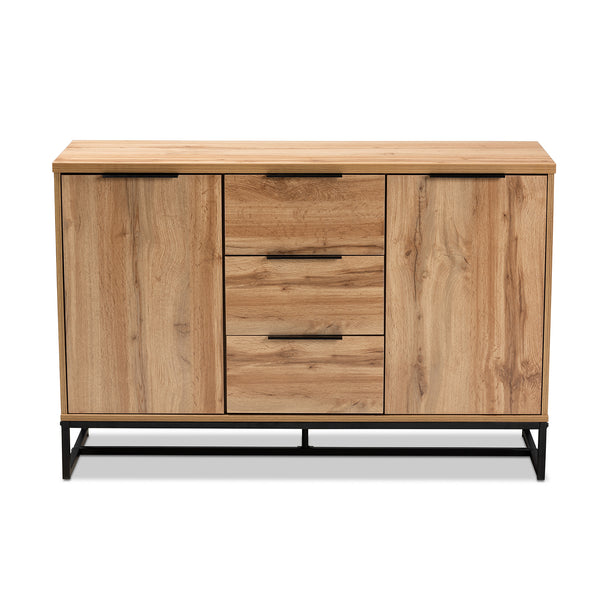 Baxton Studio Reid Modern and Contemporary Industrial Oak Finished Wood and Black Metal 3-Drawer Sideboard Buffet