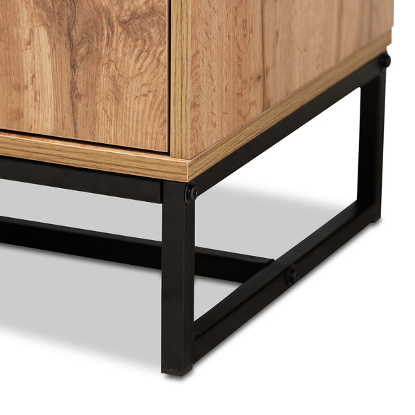 Baxton Studio Reid Modern and Contemporary Industrial Oak Finished Wood and Black Metal 3-Drawer Sideboard Buffet