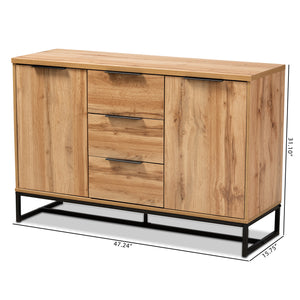 Baxton Studio Reid Modern and Contemporary Industrial Oak Finished Wood and Black Metal 3-Drawer Sideboard Buffet