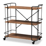 Neal Rustic Industrial Style Black Metal and Walnut Finished Wood Bar and Kitchen Serving Cart