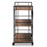 Baxton Studio Neal Rustic Industrial Style Black Metal and Walnut Finished Wood Bar and Kitchen Serving Cart