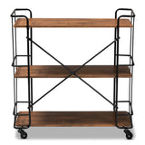 Baxton Studio Neal Rustic Industrial Style Black Metal and Walnut Finished Wood Bar and Kitchen Serving Cart