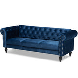 Emma Traditional Transitional Velvet Fabric Upholstered and Button Tufted Chesterfield Sofa