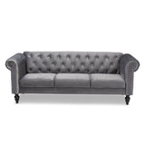 Baxton Studio Emma Traditional and Transitional Grey Velvet Fabric Upholstered and Button Tufted Chesterfield Sofa