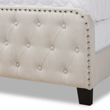 Baxton Studio Annalisa Modern Transitional Beige Fabric Upholstered Button Tufted Queen Size Panel Bed