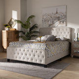 Baxton Studio Annalisa Modern Transitional Beige Fabric Upholstered Button Tufted Queen Size Panel Bed