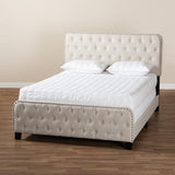 Baxton Studio Annalisa Modern Transitional Beige Fabric Upholstered Button Tufted Queen Size Panel Bed