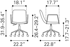 Zuo Modern Eric 100% Polyurethane, Plywood, Steel Modern Commercial Grade Office Chair White, Gold 100% Polyurethane, Plywood, Steel