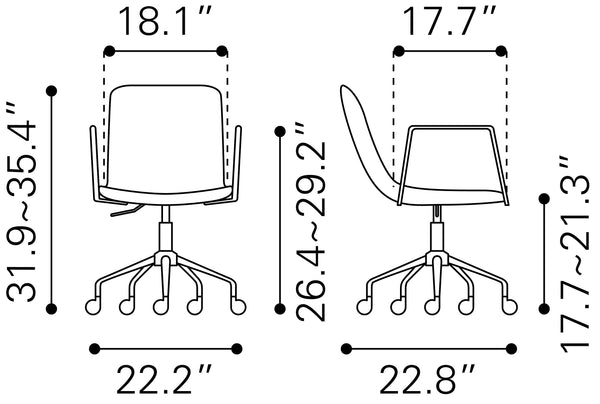 Zuo Modern Eric 100% Polyurethane, Plywood, Steel Modern Commercial Grade Office Chair White, Gold 100% Polyurethane, Plywood, Steel